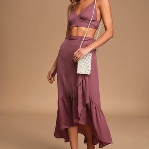 Lulus two piece mauve ruffle midi dress